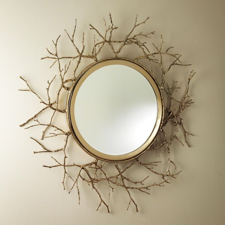 Twig Round Mirror- Brass