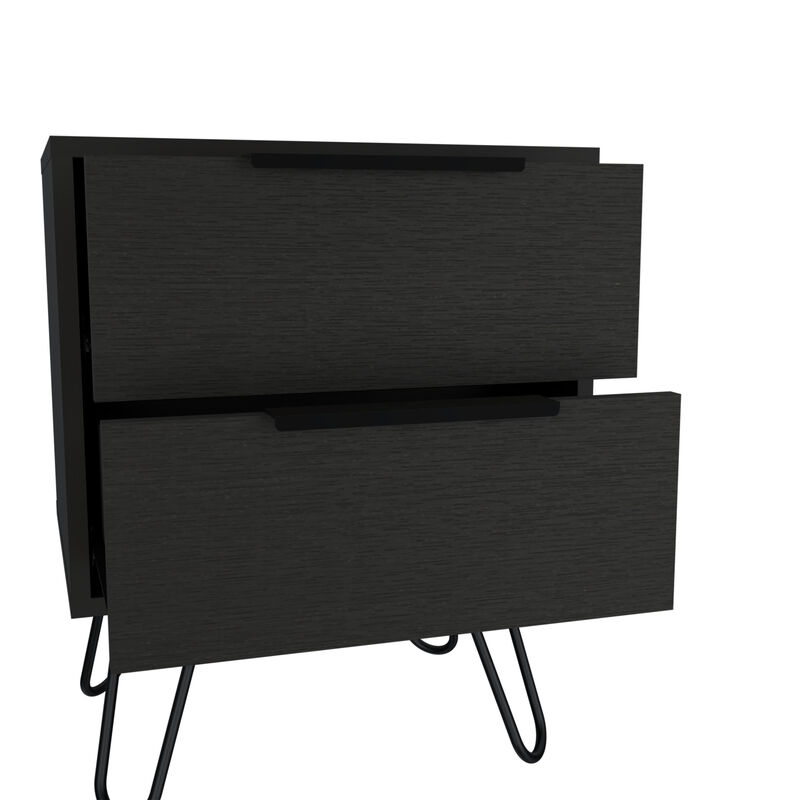 DEPOT E-SHOP Begonia 2 Nightstand, Hairpin Legs, Two Drawers, Black