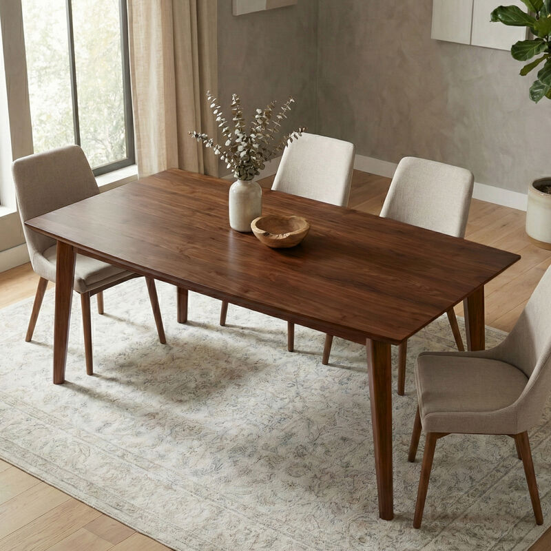 Draper SOLID WOOD and Rubberwood 66 inch x 40 inch Rectangle Mid Century Modern Dining Table in WALNUT WOOD image number 1