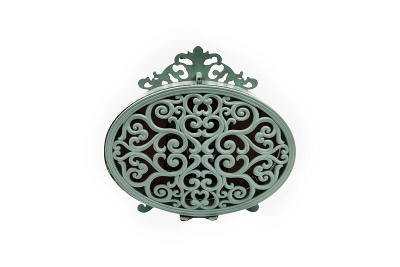 Decorative Antiqued Pewter Mantel Clock , Aqua Blue Finish image number 4