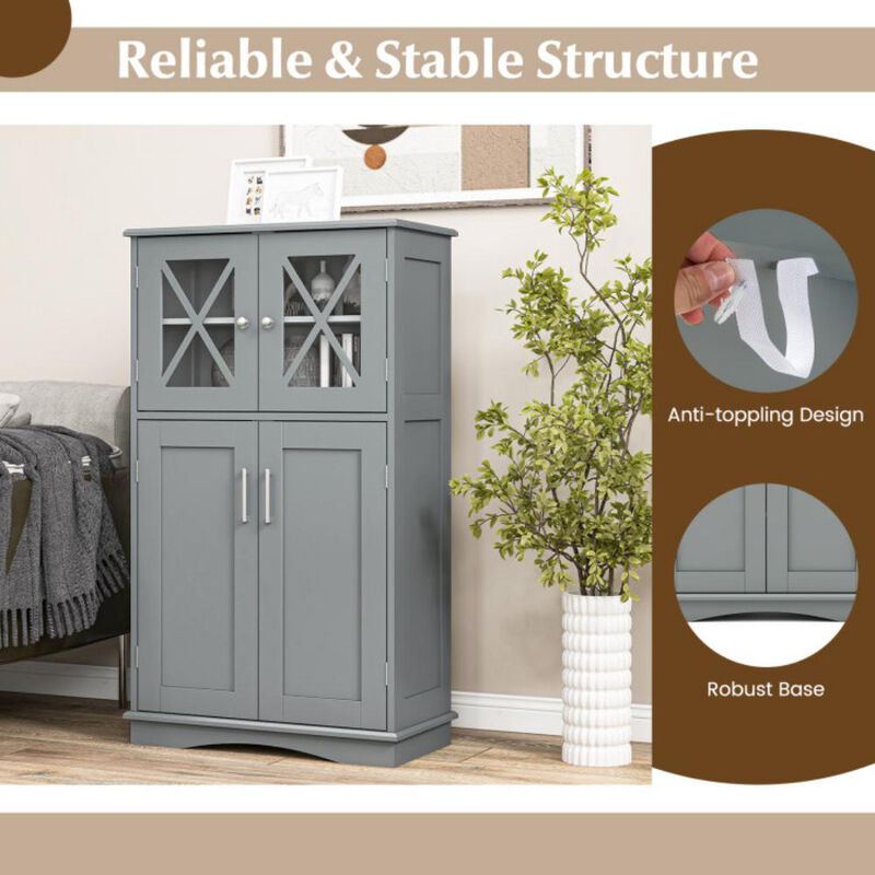 4 Doors Freeestanding Bathroom Floor Cabinet with Adjustable Shelves