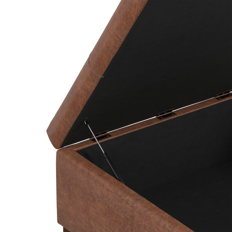 Gabbie 36 inch Wide Contemporary Square Square Coffee&nbsp;Table Storage Ottoman in Distressed Saddle Brown  Vegan Faux Leather, Assembled image number 8