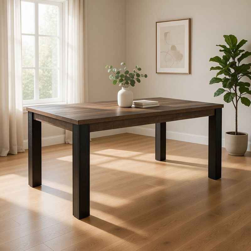 Pola 65 Inch Dining Table, Rectangular Top, Transitional Gray Brown Wood image number 6