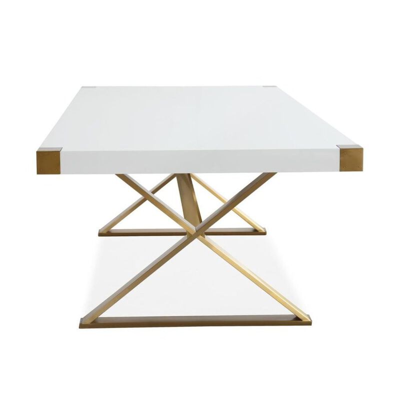 Starlight Canyon Home White Wood Dining Table With Gold Stainless Steel Base And Modern Design