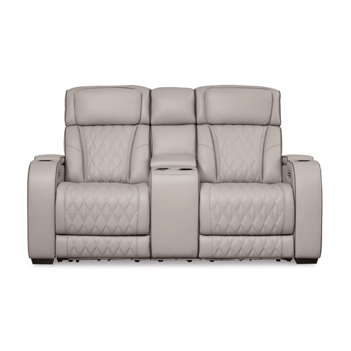 Boyin Power Recliner Loveseat, Gray Faux Leather, USB Port, 75 Inch - Benzara