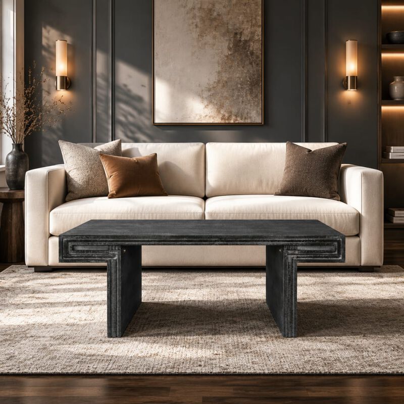 GOODSILO Vintage Industrial Rectangular Coffee Table with Double-Tier Open Shelving Reclaimed Wood Texture Rustic Finish for Living Room Home Office Use image number 3