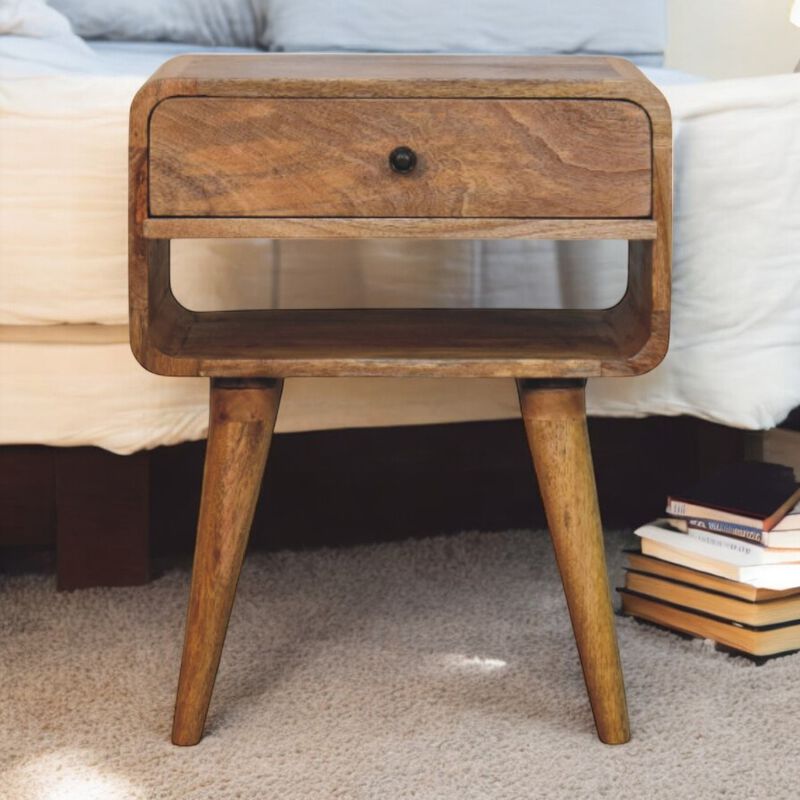 Artisan Furniture Solid Wood Avora Oak-ish Nightstand with Drawer and open slot