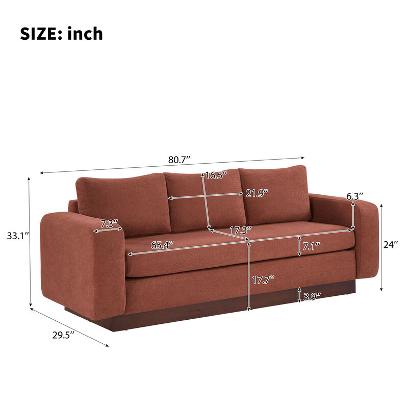 Merax Modern 3-Seater Chenille Sofa with Wide Functional Armrests & Solid Rubber Wood Base image number 3