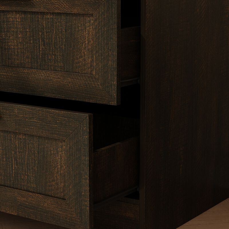 FUFU&GAGA Deep Brown Woodgrain Wardrobe with Full-Length Mirror - 4-Drawer Storage Cabinet, 6 Doors, Fixed Shelves, Safety Anti-Tip Kit (47x86.7x86.6 in), Brown