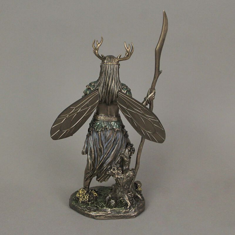 Celtic Antler Druid Wielding Staff Bronze Resin Statue Pagan Decor Sculpture image number 2