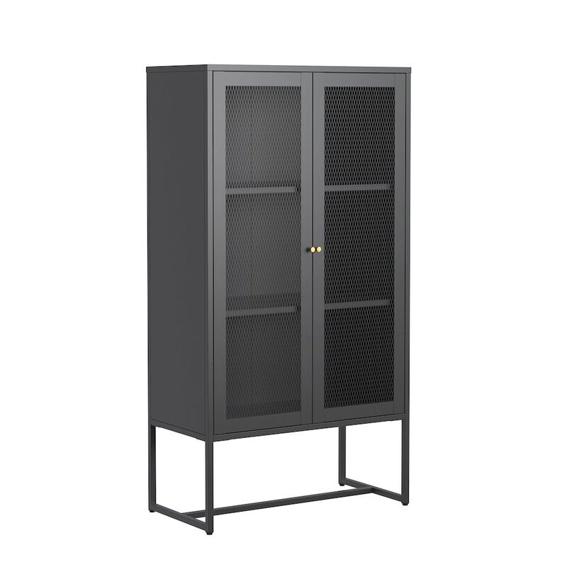 Glamour Home Bentley 59.11-inch Black Two Door Storage Cabinet with Mesh Doors