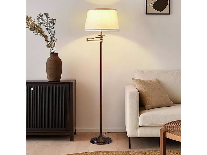 Caden LED Modern Floor Lamp with Swing Arm & Drum Shade image number 9