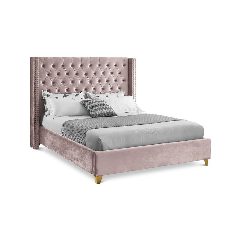 Meridian Furniture Barolo Pink Velvet Full Bed