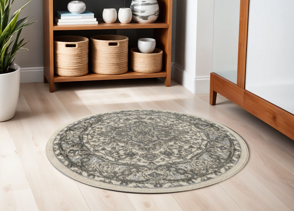HomeRoots Floral Power Loom Round Rug