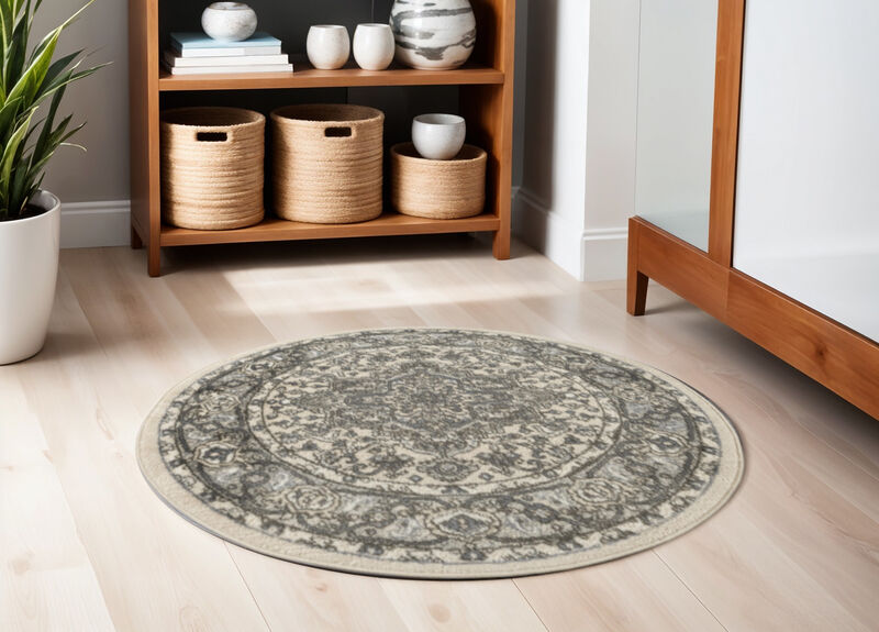 HomeRoots Floral Power Loom Round Rug image number 1
