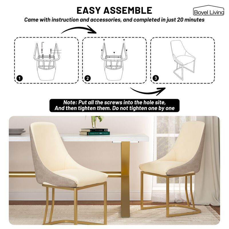 Fabric +PU Modern Dining Side Chair with Metal Legs and Swivel Leveling Feet (Set of 2) for Study, Dining Room, Bedroom, Living Room, Office Area