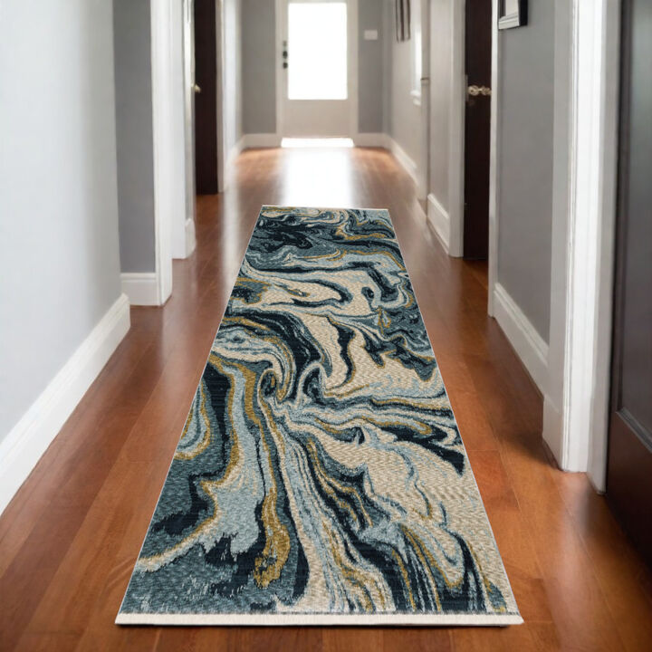 HomeRoots Abstract Runner Rug With Fringe