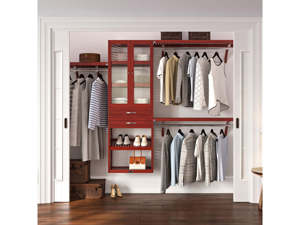 Solid Wood Reach-In Closet Organizer with 2  Drawers and Glass Doors