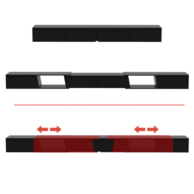 Modern Wood Black TV Media Console Entertainment Center with Adjustable Length and Drawers Fits TV's up to 100 in. image number 8