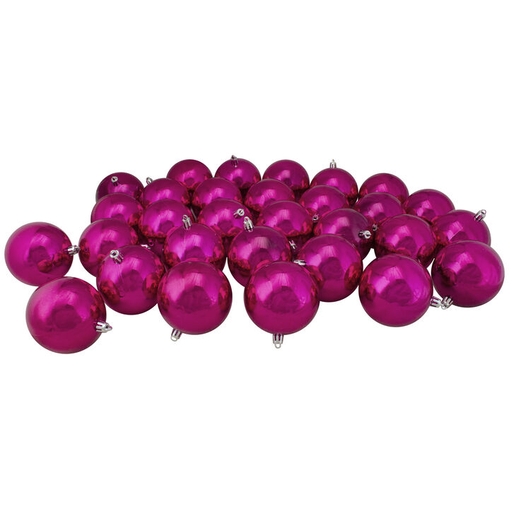 32ct Magenta Pink Shatterproof Shiny Christmas Ball Ornaments 3.25" (80mm)