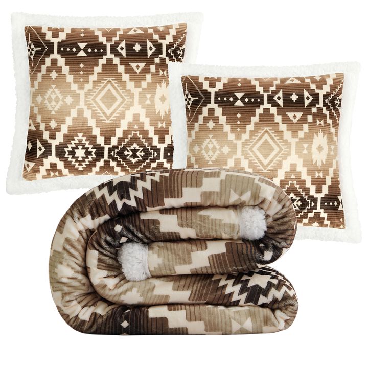 Chalet Aztec Campfire Sherpa Throw Set