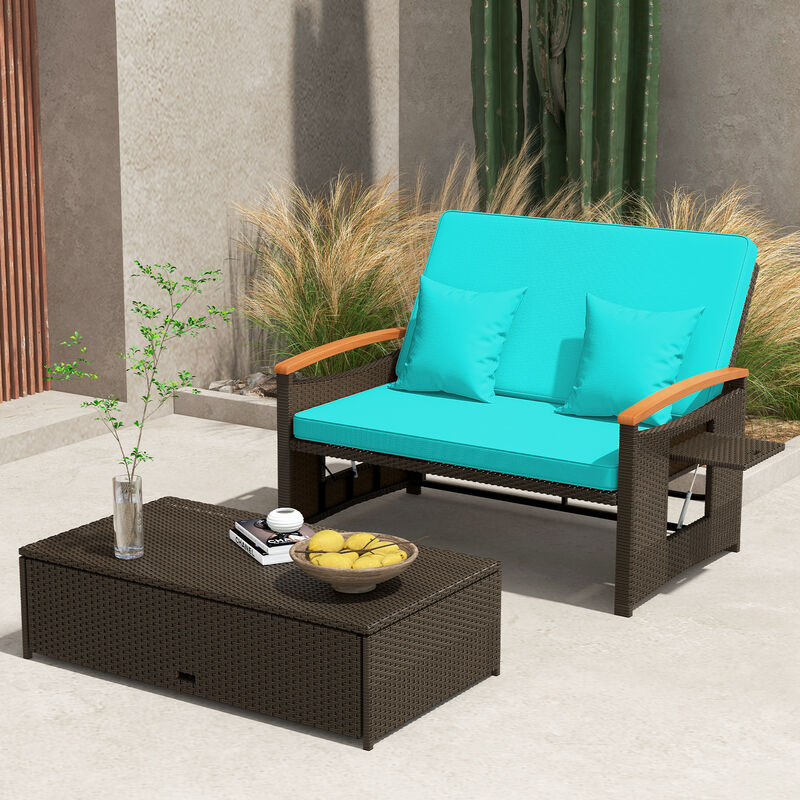 Outdoor Wicker Daybed with Folding Panels and Storage Ottoman