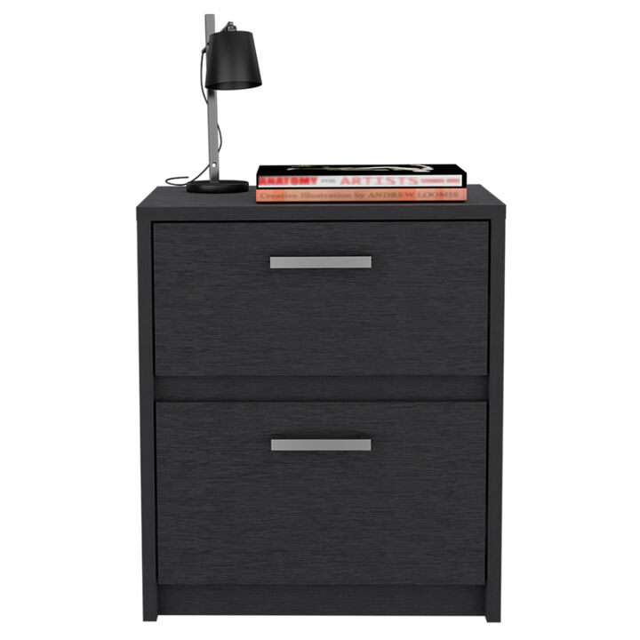 Durable Faux Wood Nightstand with Two Drawers – Modern Bedside Table