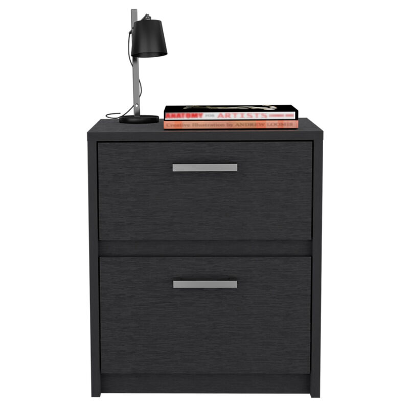 Durable Faux Wood Nightstand with Two Drawers – Modern Bedside Table