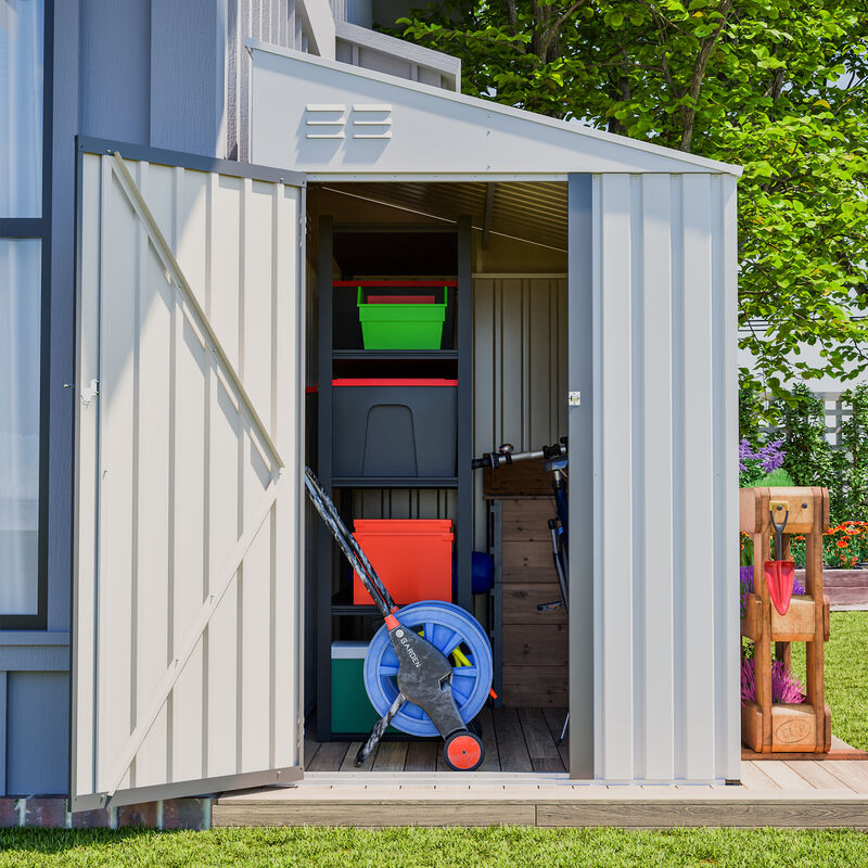 4' x 7' Lean-To Storage Shed, Heavy-Duty Metal Outdoor Garden & Bike Shed with Lockable Door image number 2