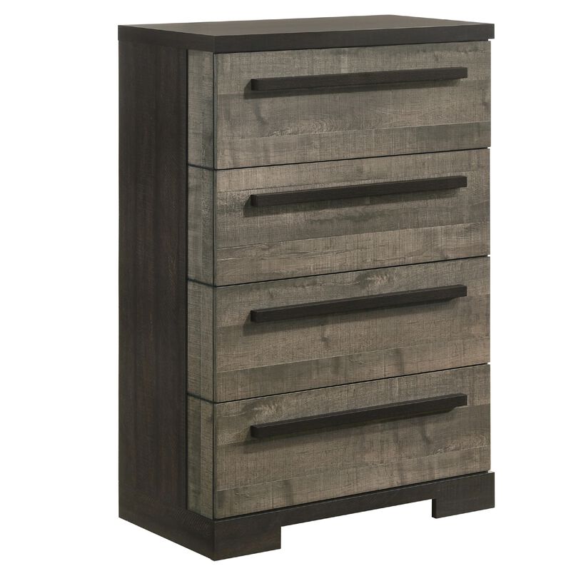 Ruthe Tall Dresser Chest with 4 Drawers, Ebony Black, Gray Wood
