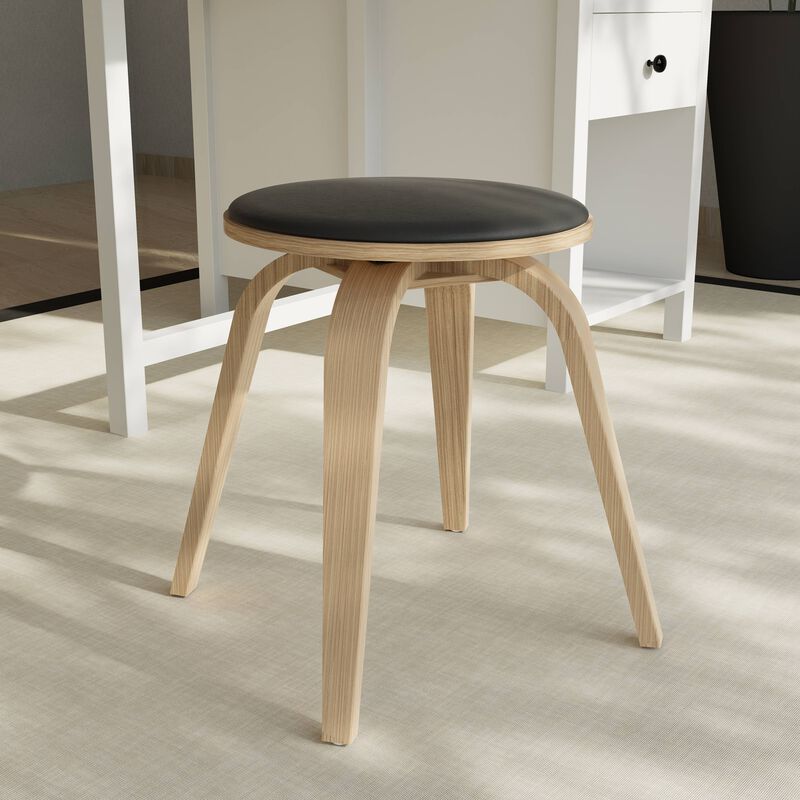 LeisureMod Dining Stool, Upholstered in Leather with Poplar Frame in Stained Finish with Swivel, 18-inch Sitting Stool for Modern Home, Kitchen & Dining Room, Pelya Collection