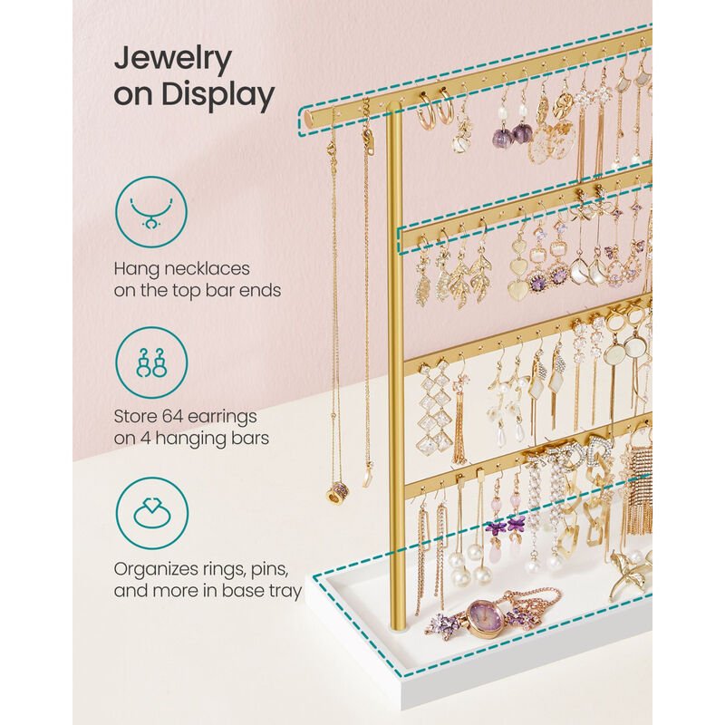 Metal 4-Tier Earring Holder Stand – Large Capacity Organizer Rack for Studs, Hoops, and Dangling Earrings
