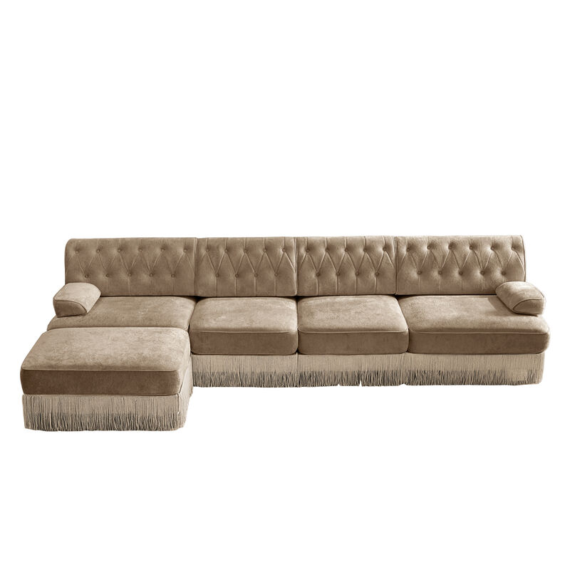 Gabwi 135" L Shaped Velvet Sectional image number 0