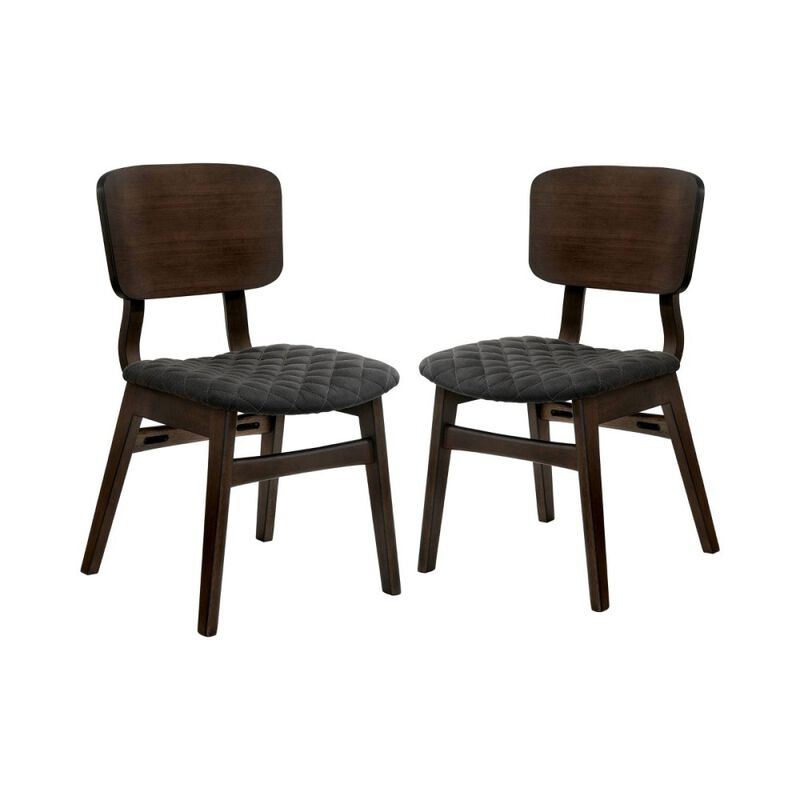 Set of 2 Side Chairs Walnut Finish Solid wood Mid-Century Modern Padded Fabric Seat Curved Back Chair Kitchen Dining