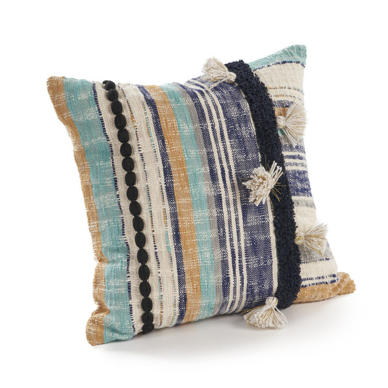 HomeRoots Set of Two Blue Striped Cotton Throw Pillow With Tassels image number 2