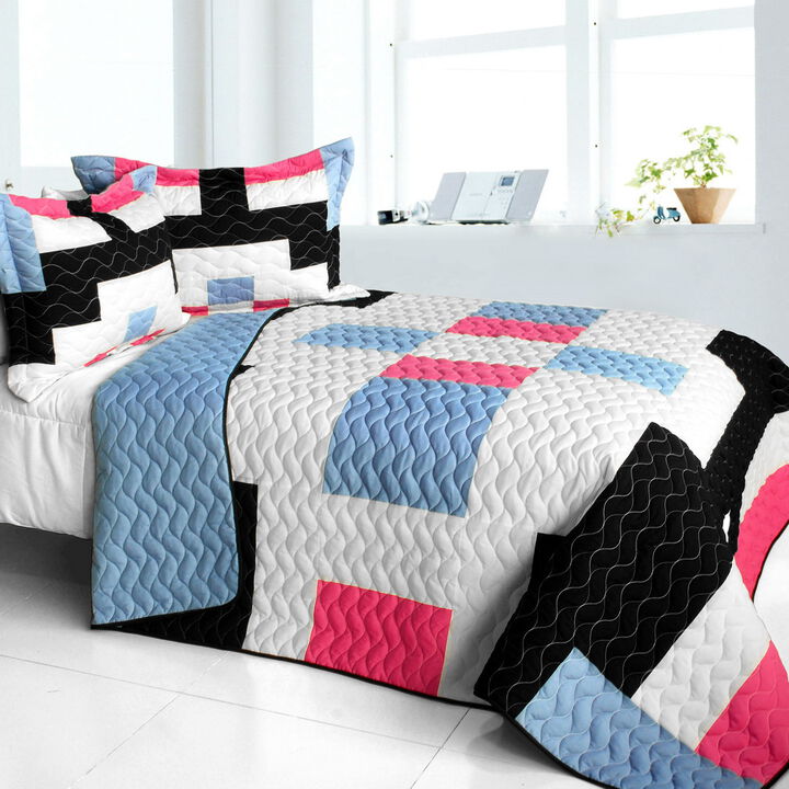 Queen Size 3 Piece Patchwork Quilt Set Wonderland Soft Bedspread Set