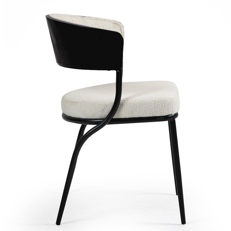 Glamour Home Set of 2 Bayle White Boucle Fabric Dining Chair with Black Iron Legs