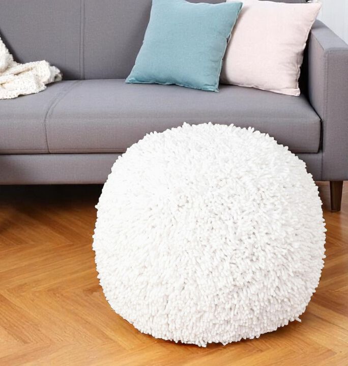 Round Tufted Cotton Pouf – Geometric Upholstered Ottoman for Living Room