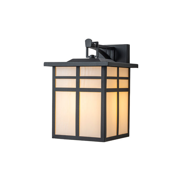 1-Light H13 in. Modern Farmhouse Black Outdoor Wall Lantern with Frosted Glass Exterior Wall Sconce for Porch Entryway Garage