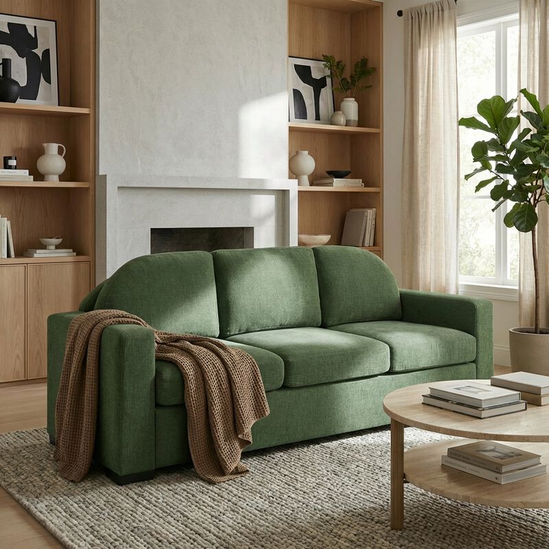 Merax Modern Curved Back Chenille 3-Seater Sofa with Pocket Spring Cushions image number 2