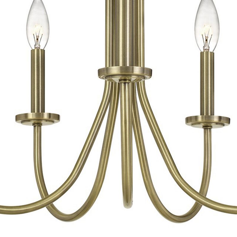 Metal Chandelier with 5 Candelabra Holders, Gold - Benzara