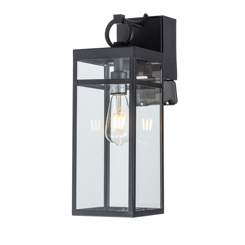 1 Light Black Dusk to Dawn Sensor Outdoor Wall Lantern Coach Sconces Light with Clear Glass and built-in GFCI Outlets (1-Pack） image number 0