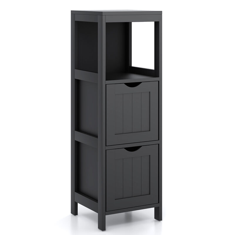 Costway Bathroom Floor Cabinet Side Wooden Storage Organizer with  Removable Drawers Black