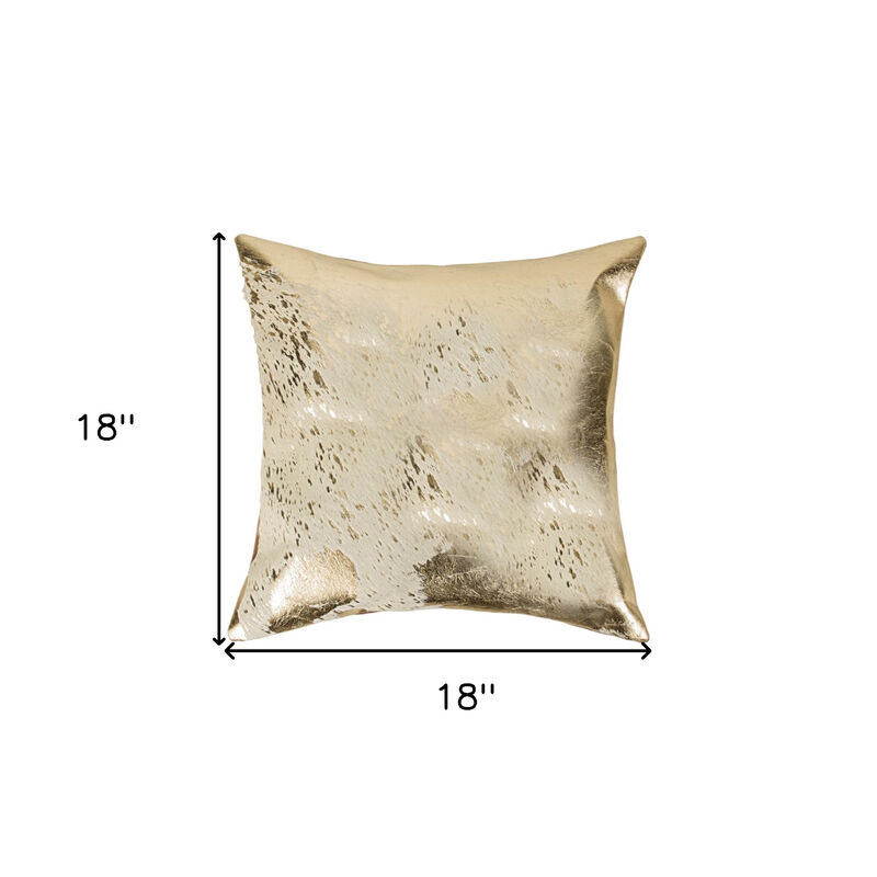 HomeRoots Set of Two 18" Natural and Gold Abstract Cowhide Throw Pillows with Glitter image number 5