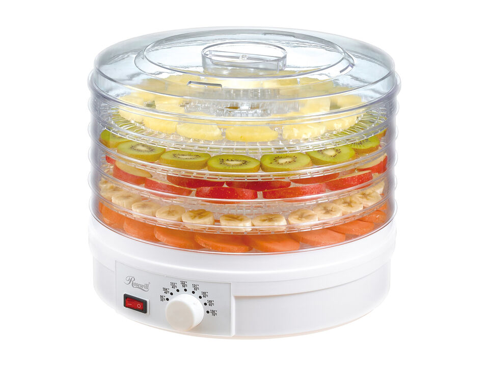 Everglade Home 5-Tray Food Dehydrator with Adjustable Thermostat Plastic Food Processors, White