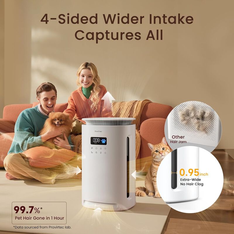 Provirtec Air Purifier for Home Pets, Up to 2500 Sq.Ft, H13 True HEPA Filter, 4-Side Wide Intake, Trap Pet Odor Floating Fur Dander & Allergies image number 4