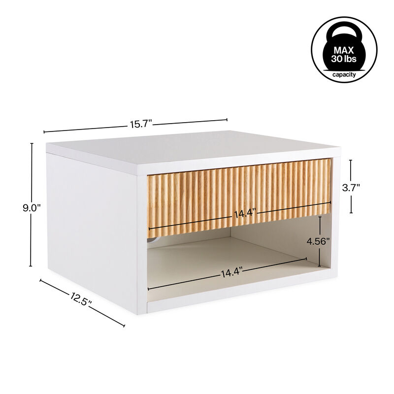 Elise Classic Contemporary Floating Wall Mounted Nightstand with Soft-Close Tambour Drawer and Cable Hole (Set of 2) image number 3