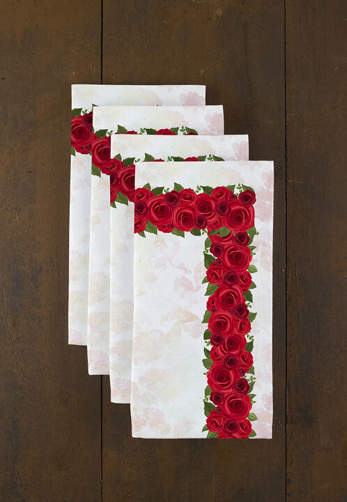 Fabric Textile Products, Inc. Napkin Set, 100% Polyester, Set of 4, Textured Valentines Garland Border
