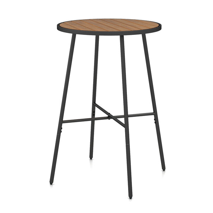 Patio Bar Height Round Table with Acacia Wood Top and Sturdy Metal Frame-Natural