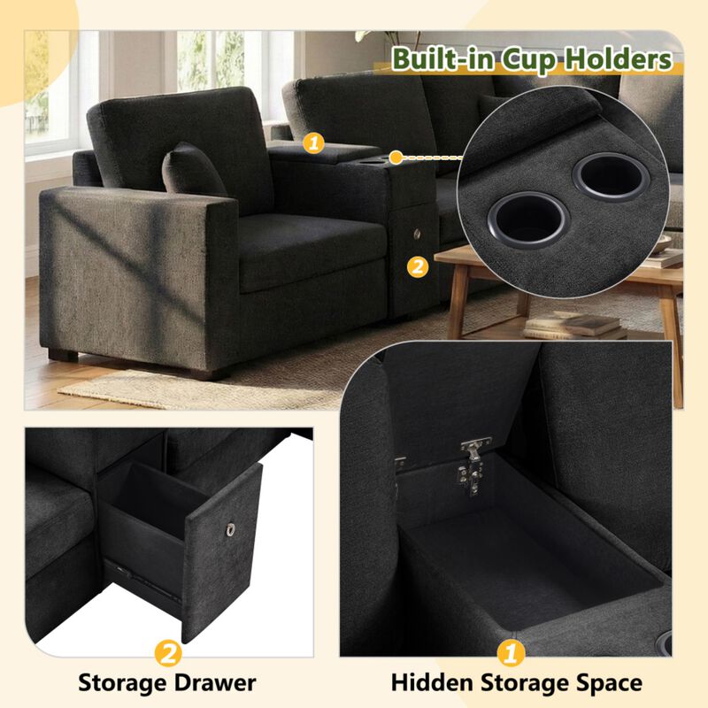 Guftem Modern 5‑Seat U‑Shaped Chenille Sectional Sofa image number 3